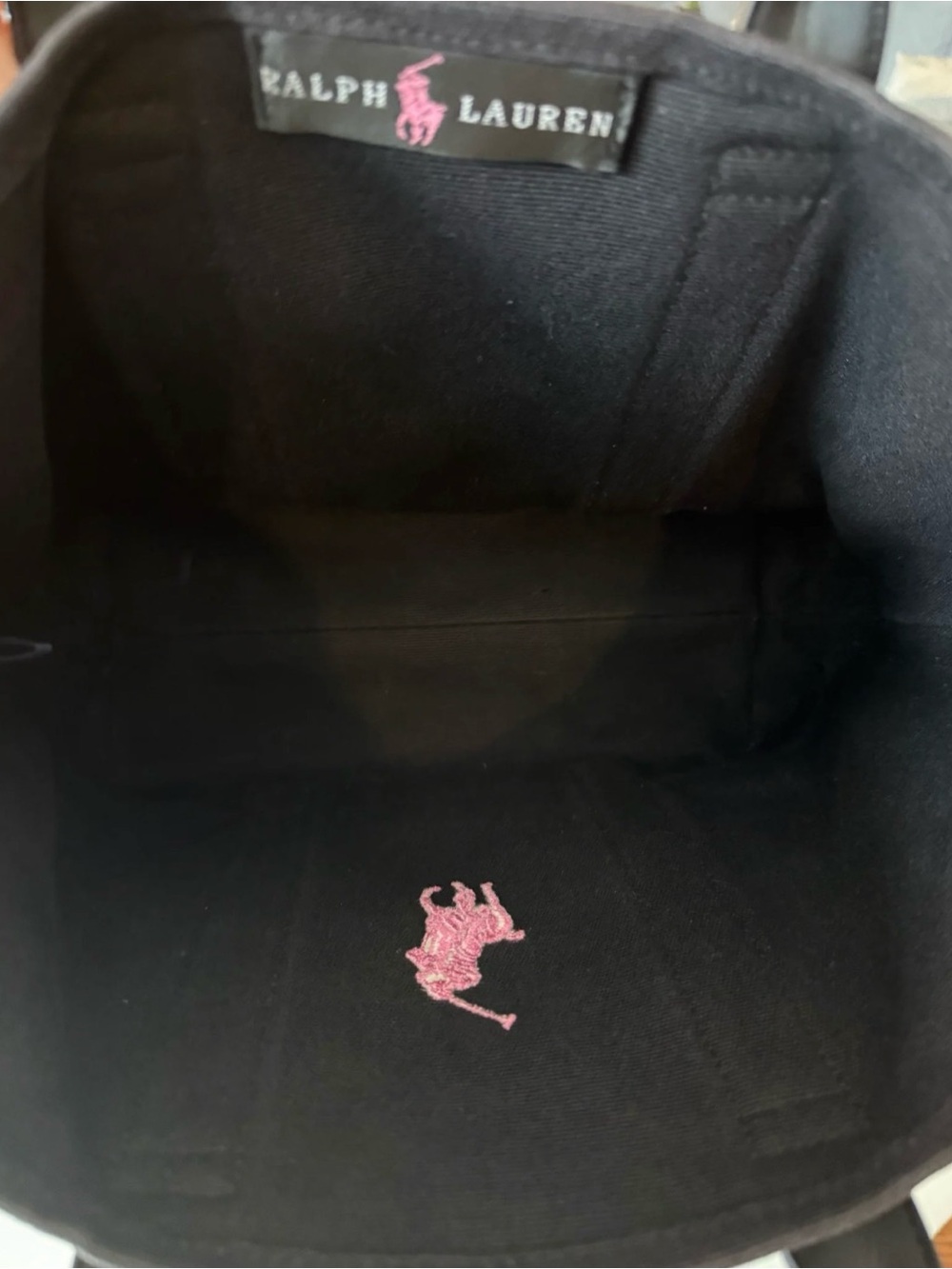 Ralph Lauren Black Canvas Tote with Pink Polo Emblem - Picture 5 of 9